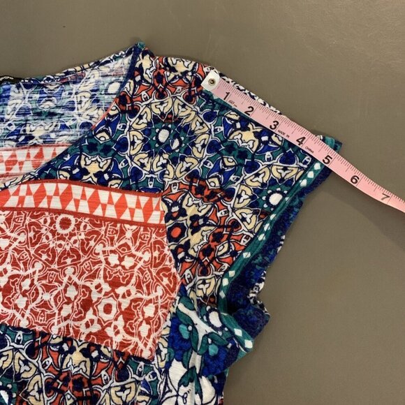 Cable & Gauge Womens 1X Short Sleeve Blouse Viscose Lightweight Boho Patchwork - Picture 12 of 13